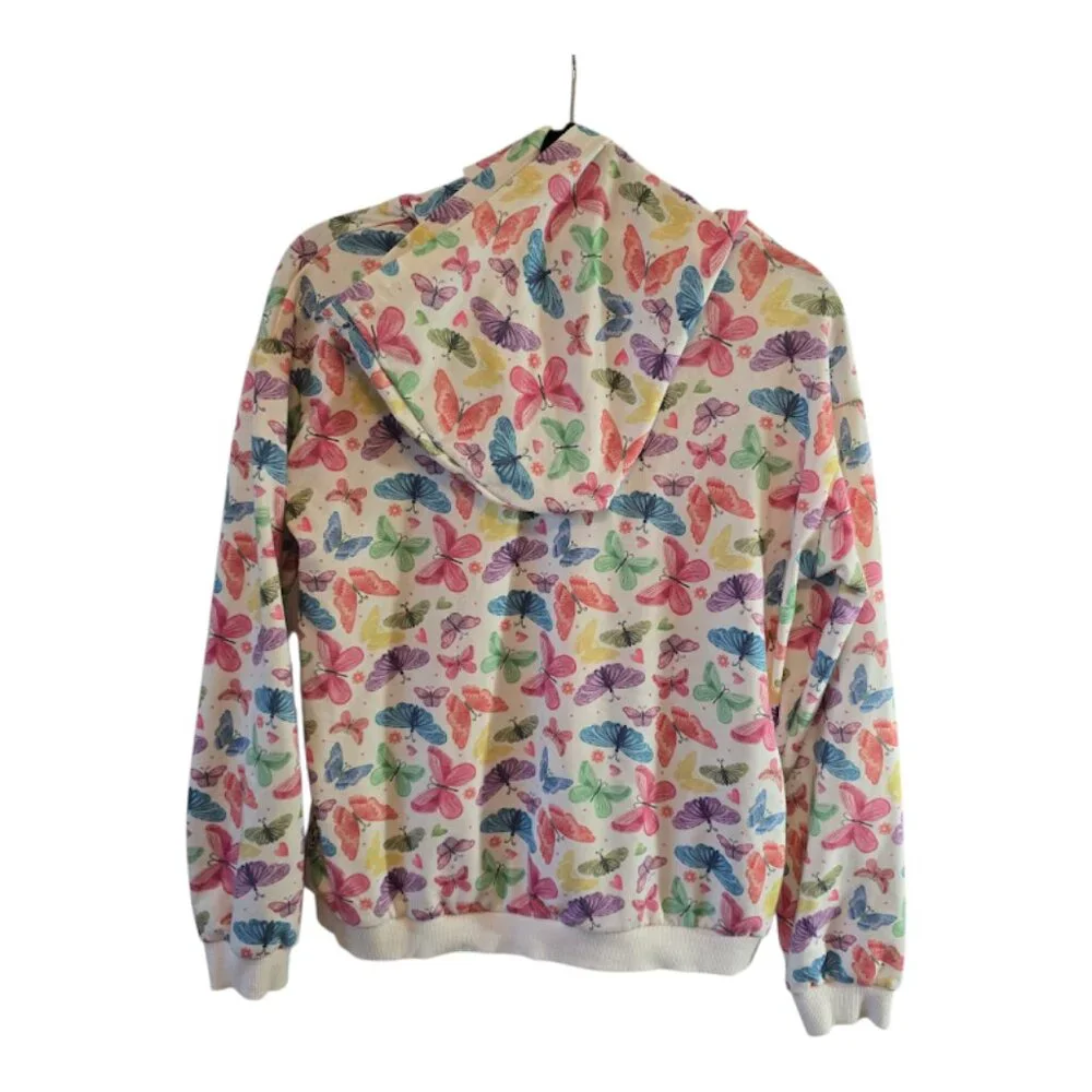 BUTTERFLY PRINT HOODIE SWEATSHIRT WELAKEN KANGAROO POCKET PULLOVER SIZE 12Y